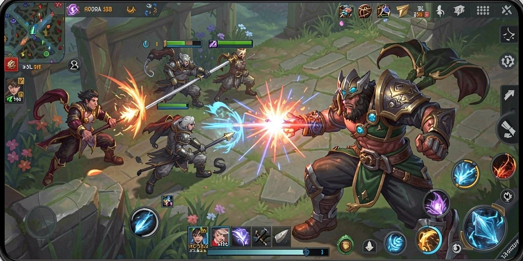 Gameplay seru dengan strategi dan aksi hero MOBA.