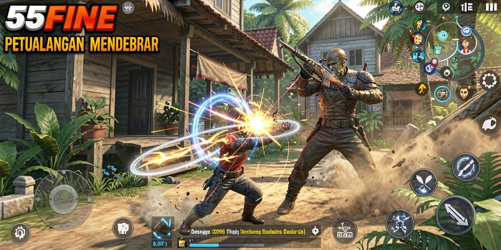 Screenshot gameplay 55FIVE yang menunjukkan aksi mendebarkan.