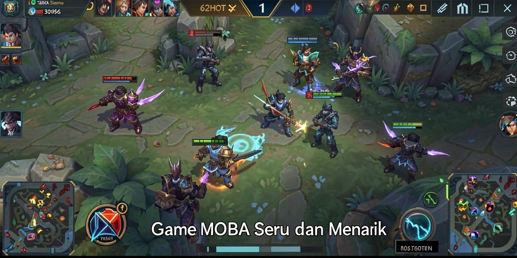 Gameplay seru di 62HOT dengan aksi MOBA yang mendebarkan.