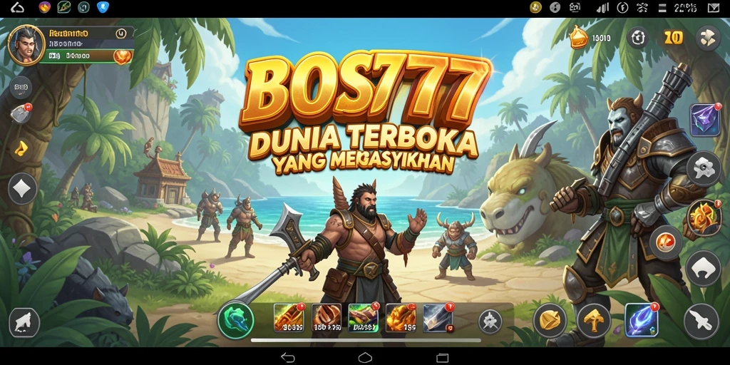Screenshot utama menampilkan aksi petualangan di dunia terbuka BOS777.
