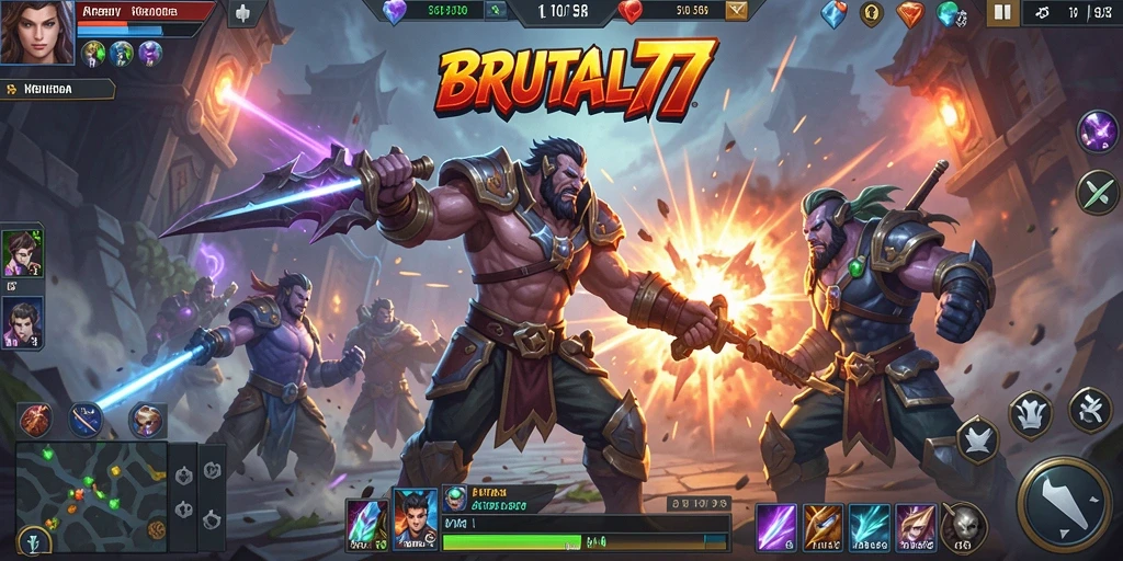 Gameplay seru dalam arena tempur BRUTAL77 dengan karakter beragam.