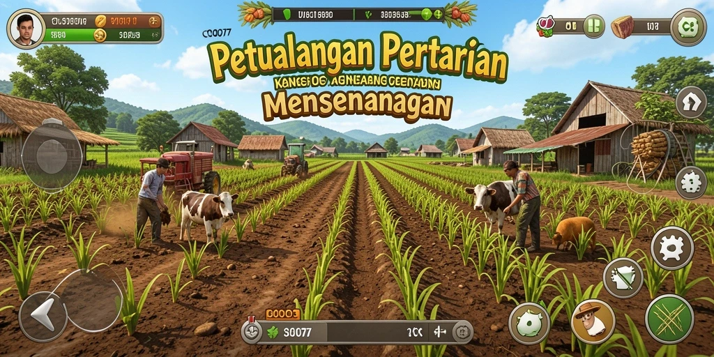 Tampilan gameplay COO77 yang menawan dengan ladang yang luas dan hewan-hewan lucu.
