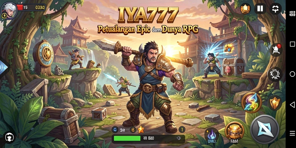 Screenshot utama IYA777 menampilkan karakter dalam pertempuran epik di dunia RPG.
