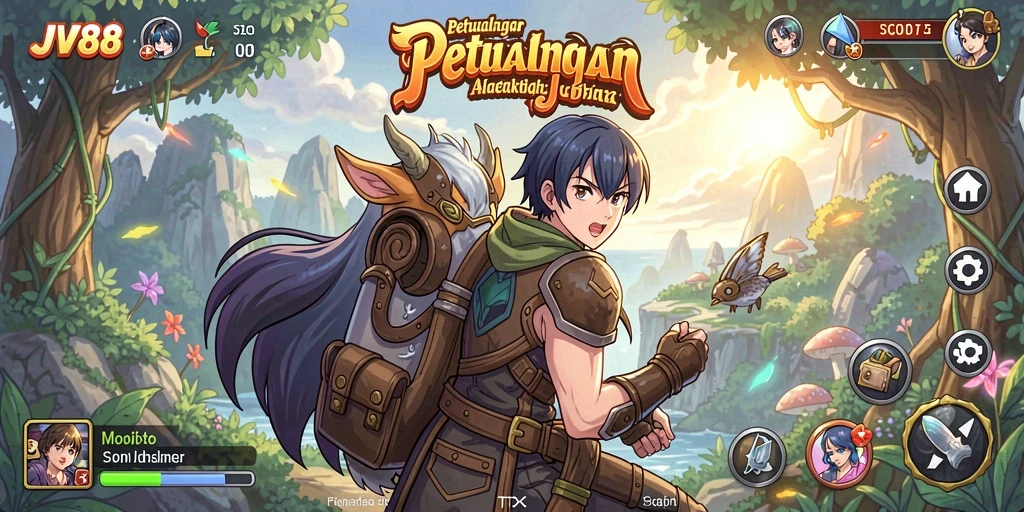Tampilan gameplay JV88 dengan karakter anime yang menarik.