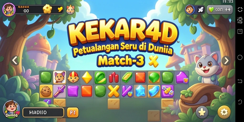 Tangkapan layar gameplay KEKAR4D dengan aksi match-3 yang seru.