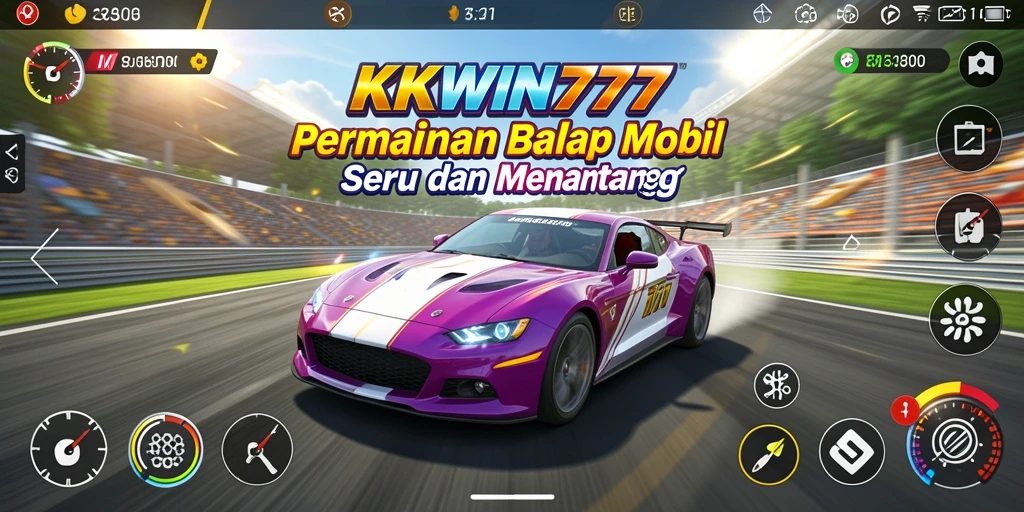 Screenshot menunjukkan aksi balapan seru di KKWIN777 dengan mobil yang melaju kencang.