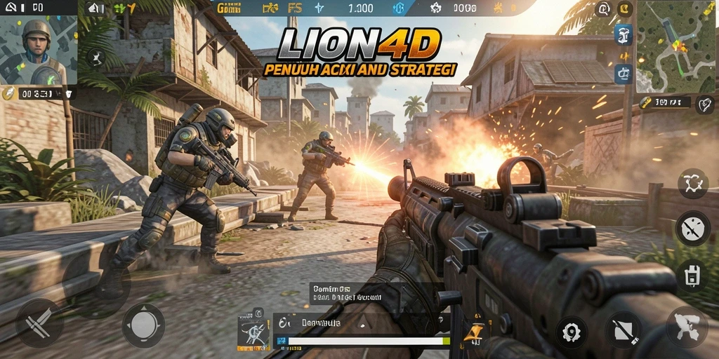 Screenshot LION4D menampilkan aksi tembak-menembak yang mendebarkan dalam permainan FPS.