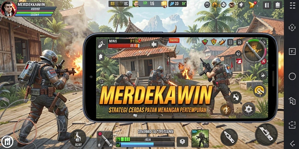 Tangkapan layar gameplay <strong>MERDEKAWIN</strong> yang menampilkan aksi strategi yang mendebarkan.