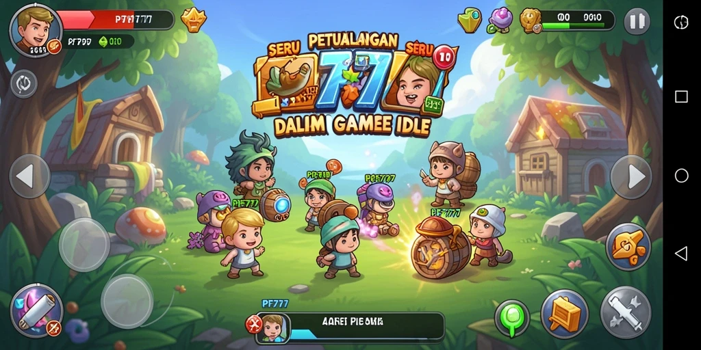 Tangkapan layar utama PF777 menampilkan pemain yang sedang menikmati gameplay Idle yang seru.