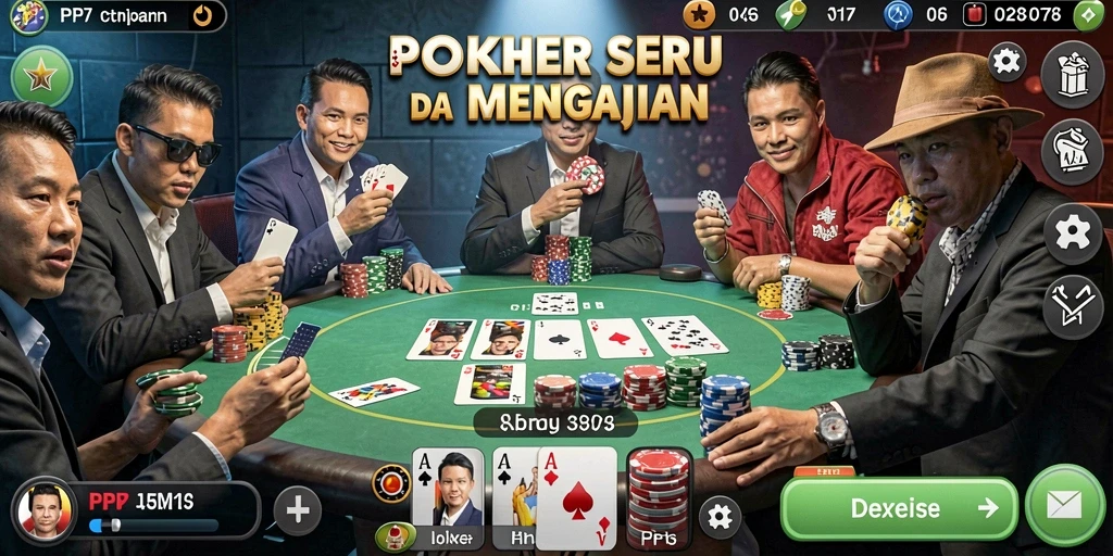 Gameplay PP7 yang menarik dengan tampilan meja Poker.