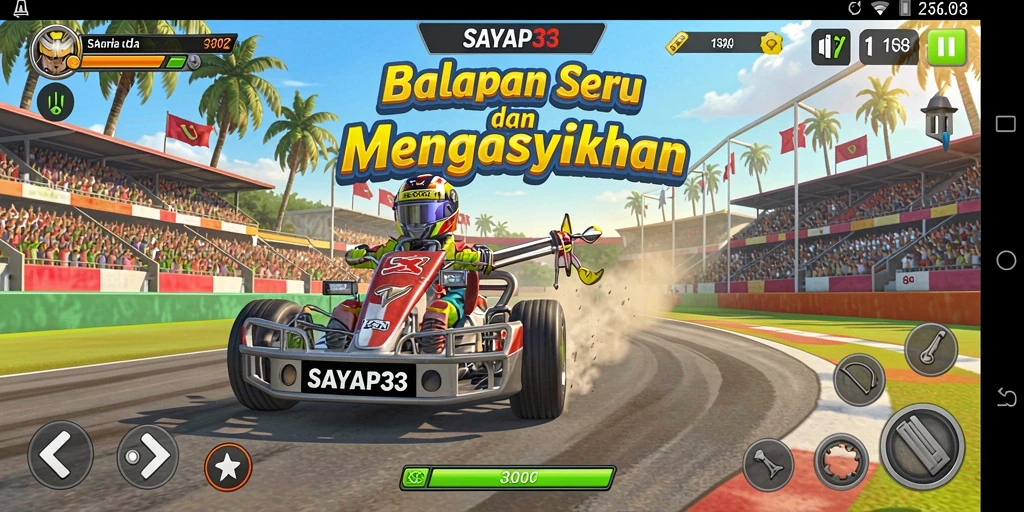 Screenshot gameplay SAYAP33 yang menampilkan aksi balap cepat.