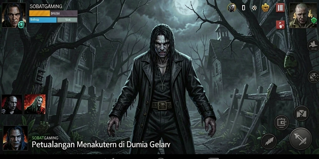 Tampilan gameplay menakutkan SOBATGAMING dengan atmosfer gelap dan mencekam.