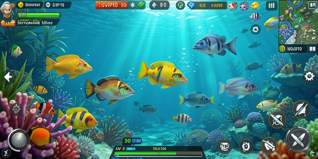 Tampilan gameplay seru dalam <strong>SVIP10</strong> dengan berbagai ikan warna-warni.