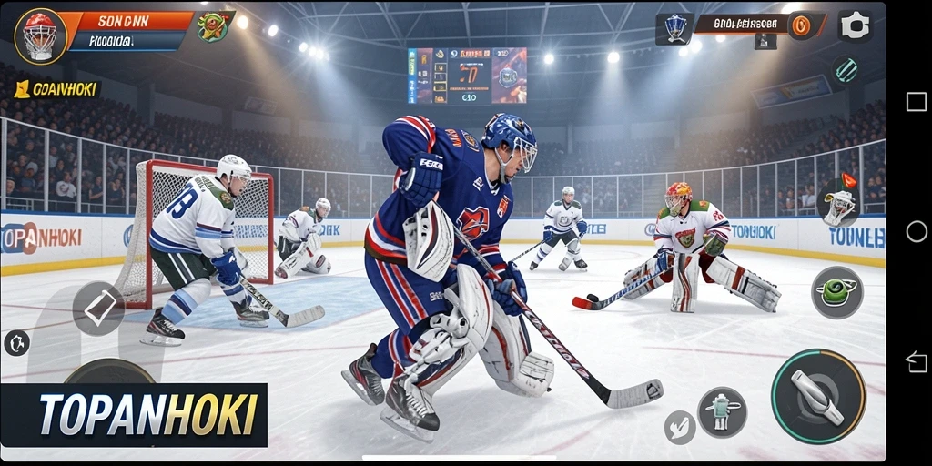 Screenshot menunjukkan aksi mendebarkan dalam permainan hockey TOPANHOKI.